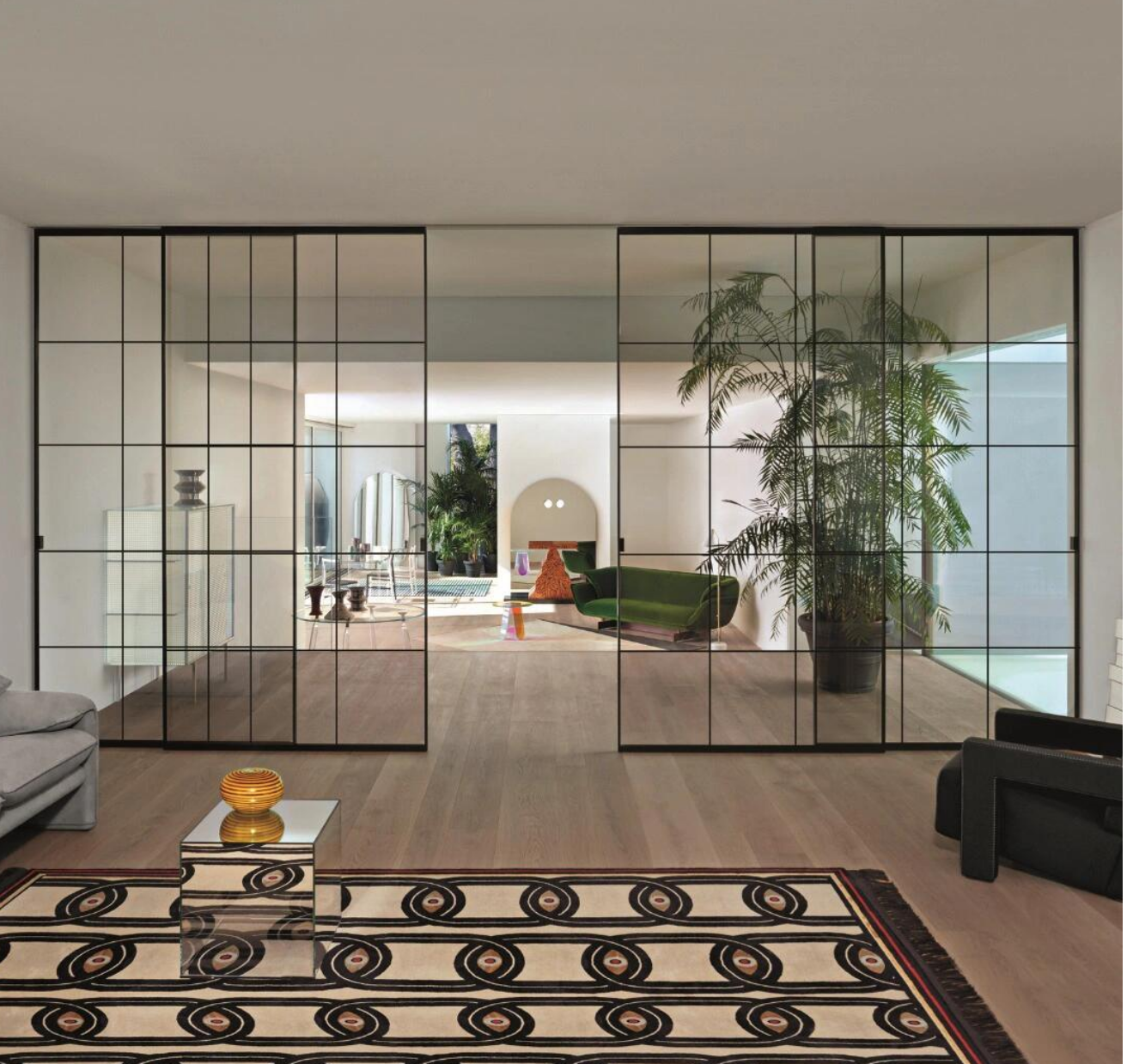 Glass sliding door | Grid glass sliding door to increase the interior area _ This is a very elegant, attention to detail sliding door